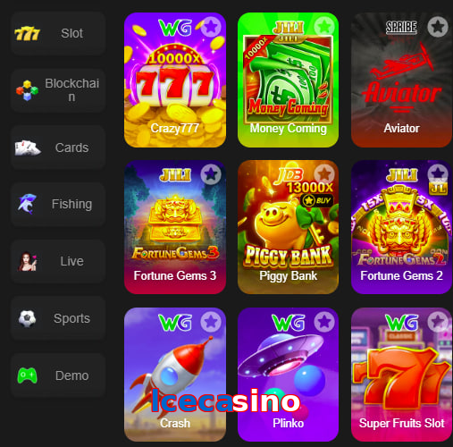 Main screen of Lcecasino game page for PK players