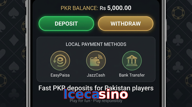 Deposit and withdrawal screen with PKR methods